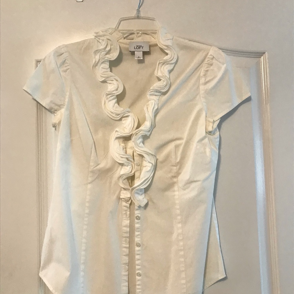 LOFT Women's Ivory Ruffle Blouse